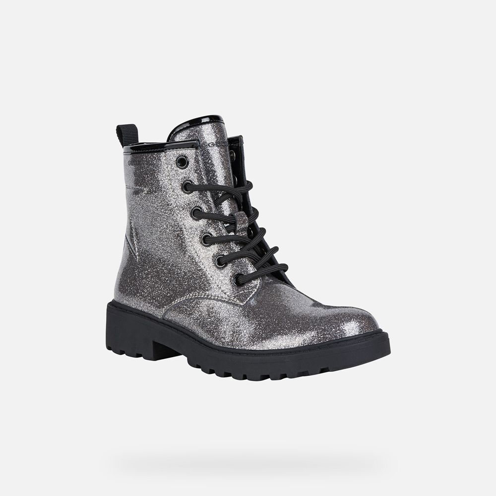 Botas Geox Menina Prateadas Escuro - Casey - YXQOA3826